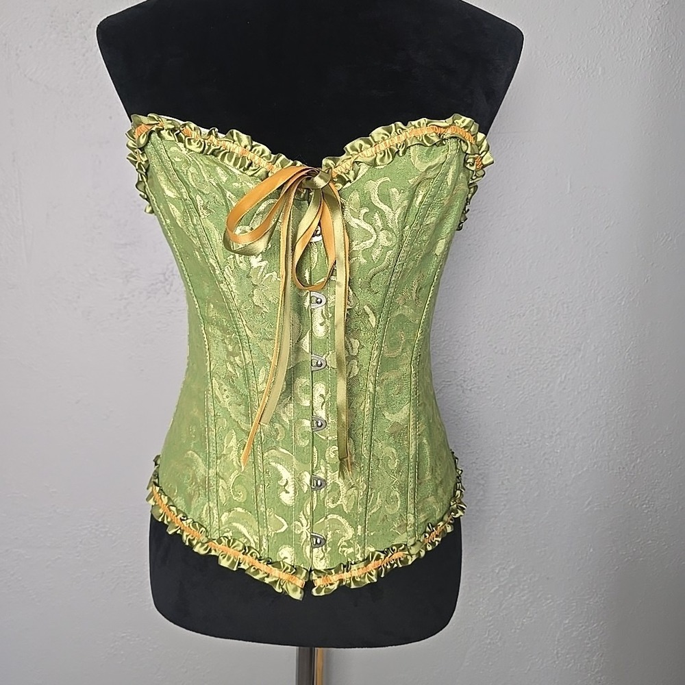 Fairy Corset Top Tank Medium Green Sweetheart Paisley‎ Lingerie Renaissance